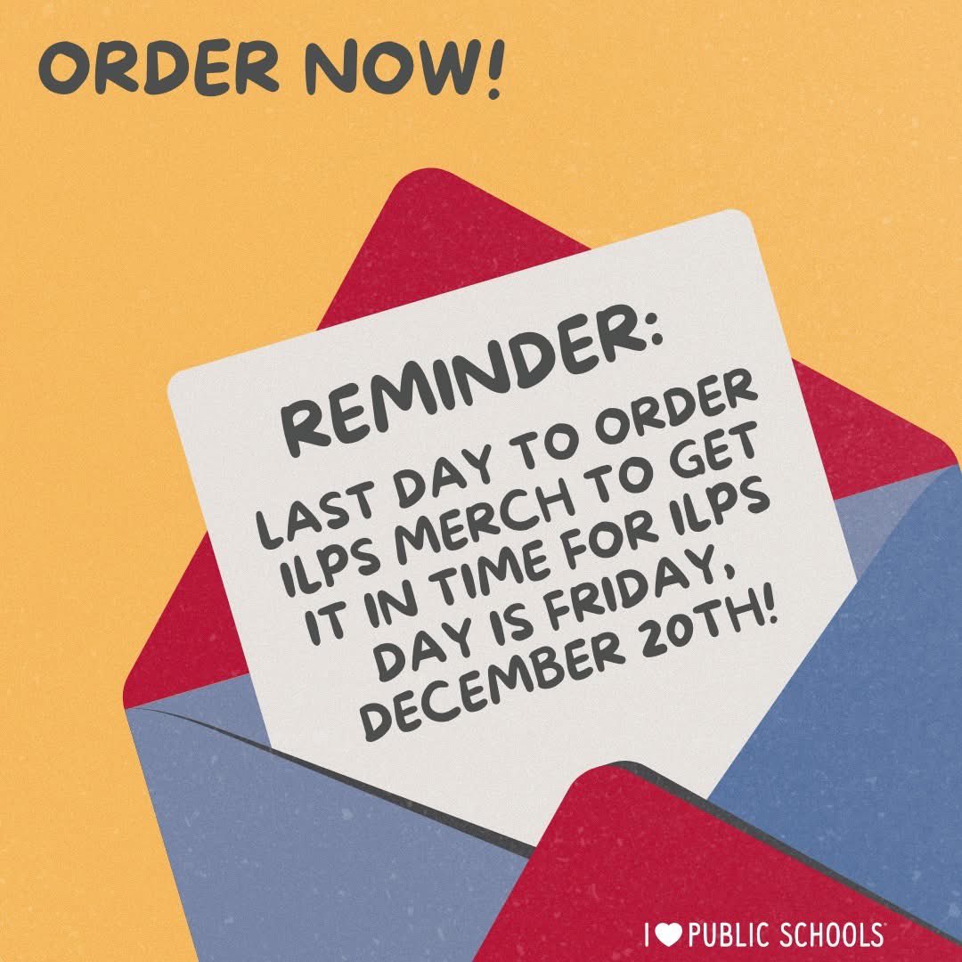 Last day to order your merch for I Love Public Schools day is Friday, December 20th! Get your ILPS merch now! 

Merch Store: evansapparel.com/i_love_public_…
I Love Public Schools: iloveps.org

Mark your calendars! I Love Public Schools Day is Wednesday, January 15th!