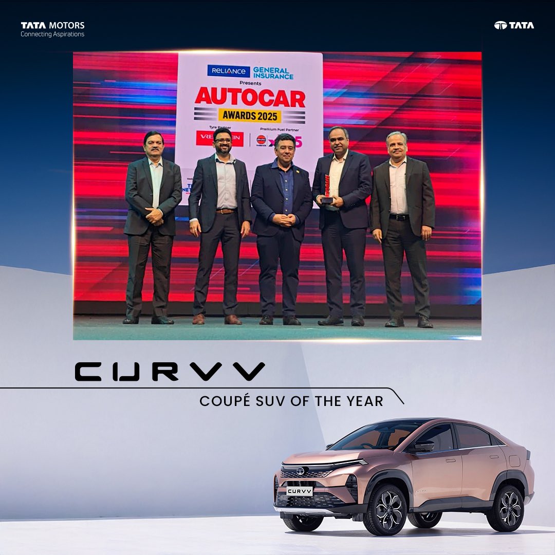 macvehiclesyvt's tweet photo. Shaped to stun! Shaped for wins!
Your love and appreciation has made CURVV the Coupé SUV of the year at the Autocar Awards 2024.

#TataCURVV #CURVV #SUVCoupe #ShapedForYou #TataMotors #TataMotorsPassengerVehicles https://t.co/hwsXSBVB82