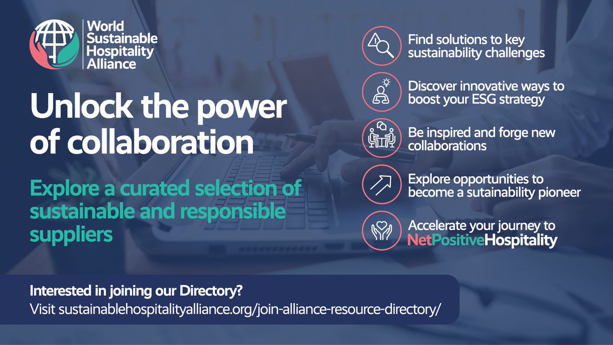SustHosAlliance's tweet image. 🔓 Unlock the power of #collaboration with our #ResourceDirectory!

Looking for #innovative ways to boost your #ESG strategy, find #solutions to key #sustainabilitychallenges and create a #positiveimpact for people, planet and places?

Explore listings: sustainablehospitalityalliance.org/directory/