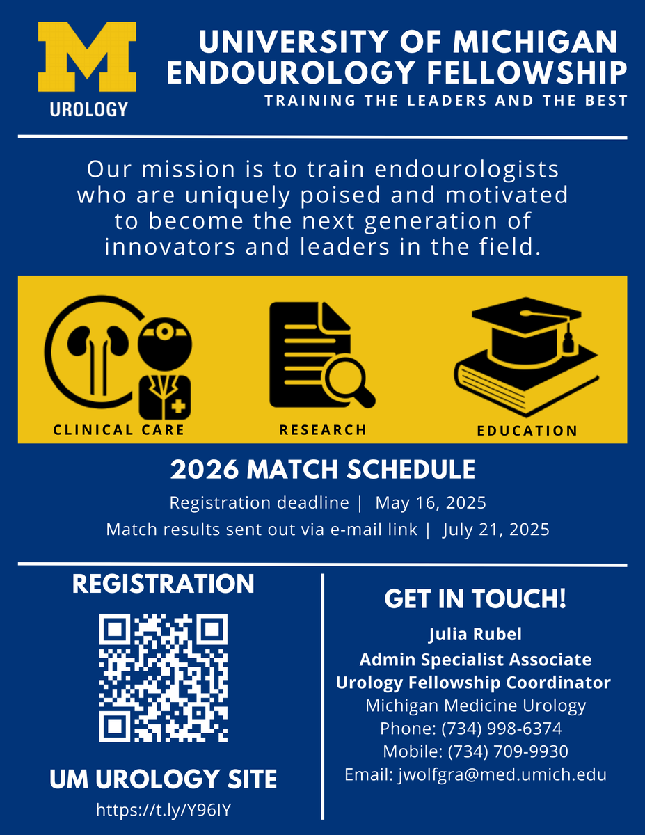 Get ready to take your endourology career to the next level! The Endourology Fellowship application is now open for the 2026 match. Scan the QR code to learn more and register by May 16, 2025. Become a future leader in Endourology!