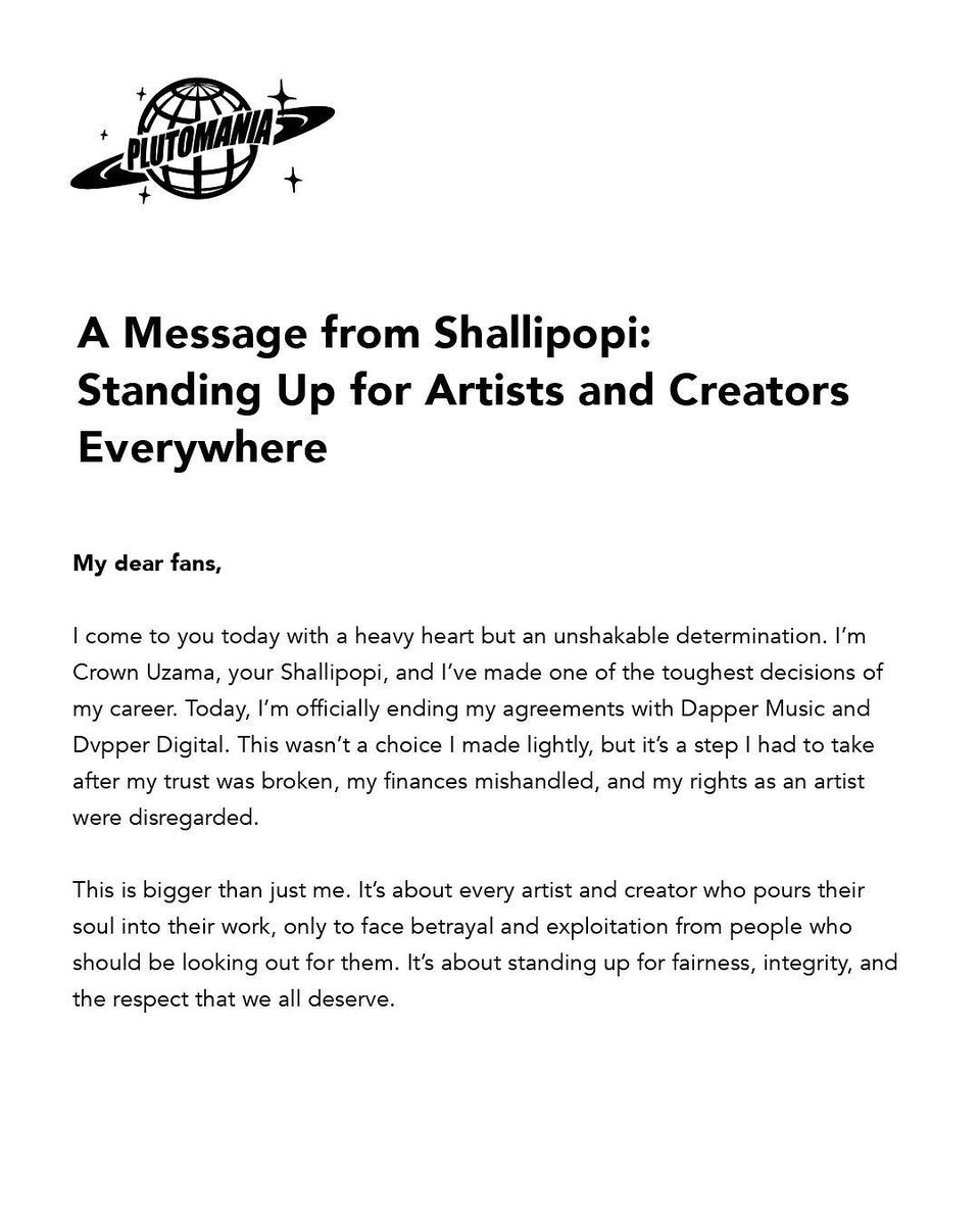 wavylinkmusic's tweet photo. BREAKING 🚨
Shallipopi officially parts ways with his label, Dapper Music & Dvpper Digital 😳
It's unclear what's next for Shallipopi, but fans are eagerly awaiting his next move.
#WavyUpdate #Shallipopi #X https://t.co/szH1NWRck2