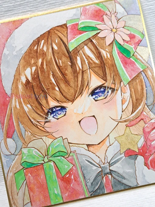 リメイク色紙BOOTHに追加し直しました。サンタちゃん大色紙はいろんな方にご覧いただきたいので、花のケーキ最終日(もしくは最終土日)に持って行こうと思います。そのため発送は展示会期終了後となります。 