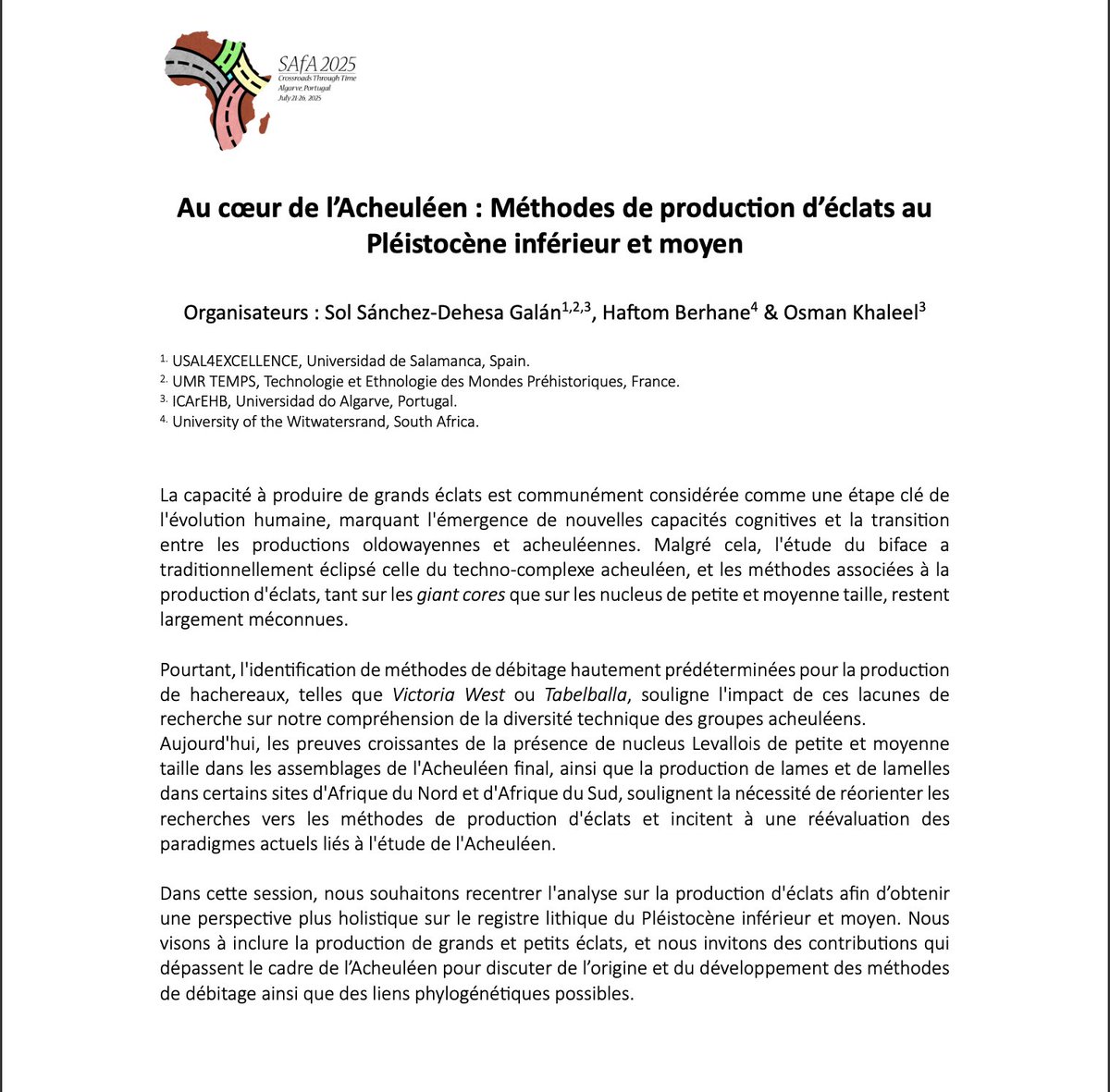 Sol Sánchez-Dehesa Galán @solsdgalan.bsky.social (@dgsols) on Twitter photo Time to share our session! Come join us to discuss debitage methods during the African Pleistocene. Which changes over time? Giant, medium, and small cores - is there any difference?<a href="/SAfAarchaeology/">Society of Africanist Archaeologists (SAfA)</a> #PleistoceneArchaeology Time to share our session! Come join us to discuss debitage methods during the African Pleistocene. Which changes over time? Giant, medium, and small cores - is there any difference?<a href="/SAfAarchaeology/">Society of Africanist Archaeologists (SAfA)</a> #PleistoceneArchaeology