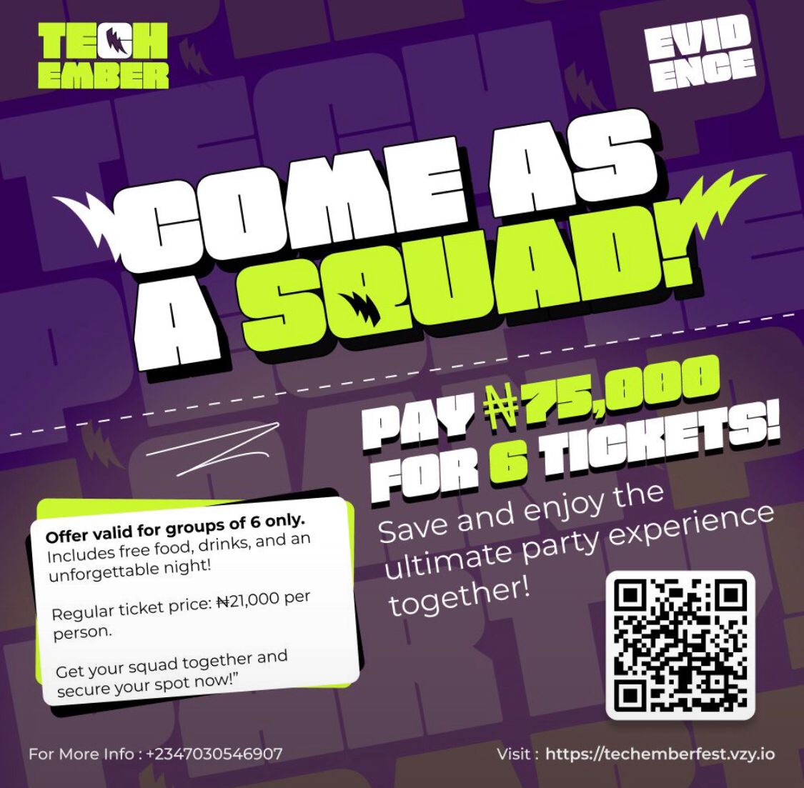 Techemberfest's tweet photo. Why party alone when you can vibe with your tribe? 
Squad Ticket Offer: Bring 5 friends and save BIG, pay ₦75,000 instead of ₦90,000!
There’s nothing like ending the year with your people. 💃🕺
Book your squad now: https://t.co/r0vE4RFO6H
Tag your tribe!
#Techemberfest #tech https://t.co/BaMtMCxVlk