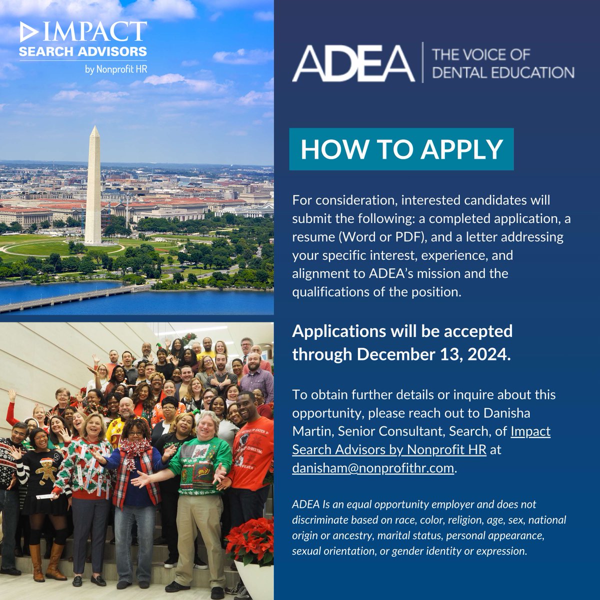 Do you have the vision and expertise to lead HR in a mission-driven organization? Join <a href="/adeaweb/">ADEA</a> as the Senior Vice President of Talent Management &amp; Development. Help shape the future of oral health education — apply today: ow.ly/a2kY50UmveZ #NowHiring #ImpactSearchAdvisors