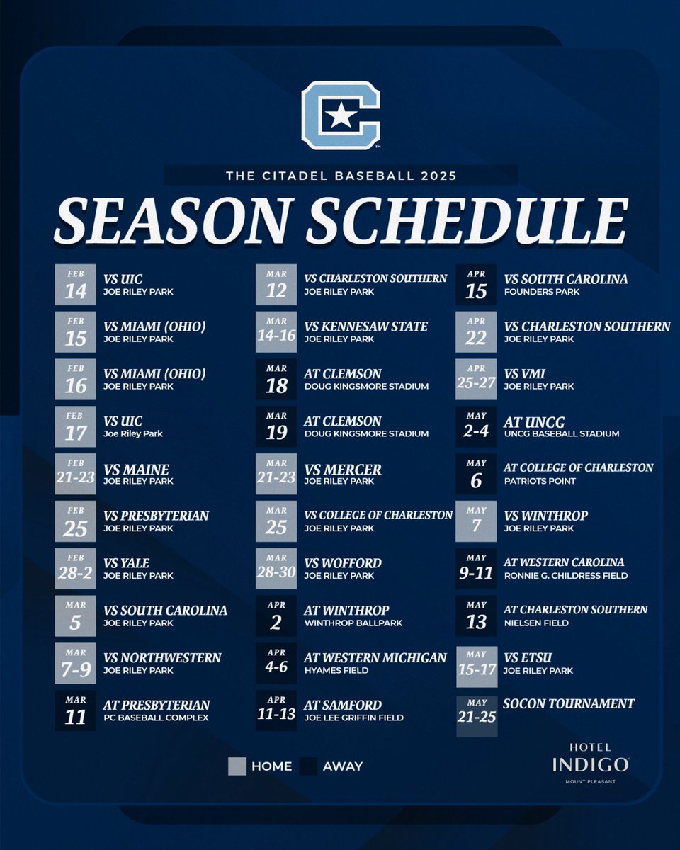 CitadelBaseball's tweet photo. The 2025 Baseball Schedule is here!
📰:https://t.co/xfidOsVFhF
🎟️:https://t.co/oEw12i6Vh1
#OurMightyDogs X #jOURney https://t.co/idhJl0KqE2