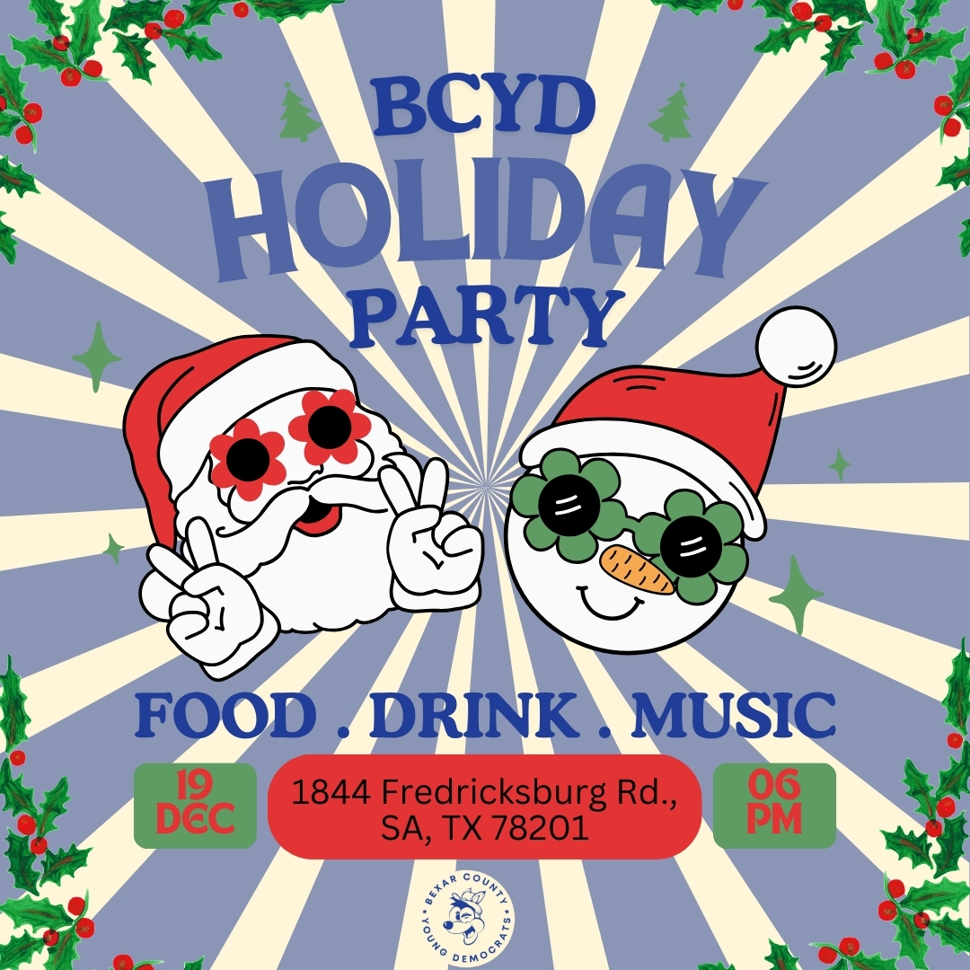 It’s a party! Join BCYD on Dec. 19 at 6 PM for our December Meeting &amp; Holiday Party! Food, drinks, games &amp; a White Elephant exchange ($10-$15 gift) await you at 1844 Fredericksburg Rd. Let’s close out 2024 together!