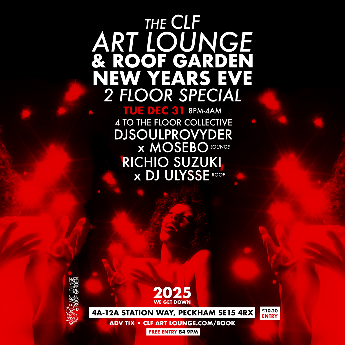 NEW YEARS EVE 2 FLOOR SPECIAL! Tue Dec 31 - Saddle up for a 2 floor mighty good time folks, as we welcome a brand new year with a righteous 2 floor special with 4 TO THE FLOOR COLLECTIVE feat: DJSOULPROVYDER x 4TTF co-Founder DJ MOSEBO + More. clfartlounge.com/book Get Down 🔥