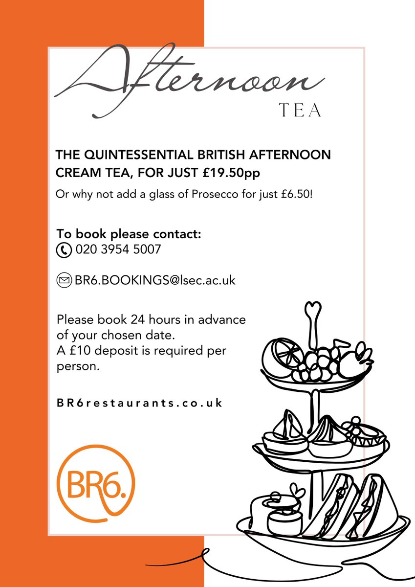 Book your place for a Quintessential Afternoon Tea, filled with scrumptious treats, and a wonderful atmosphere. Only £19.50pp!
Secure your spot for a deposit of £10 per person.
Visit our website for more information 👉 br6restaurants.co.uk/events