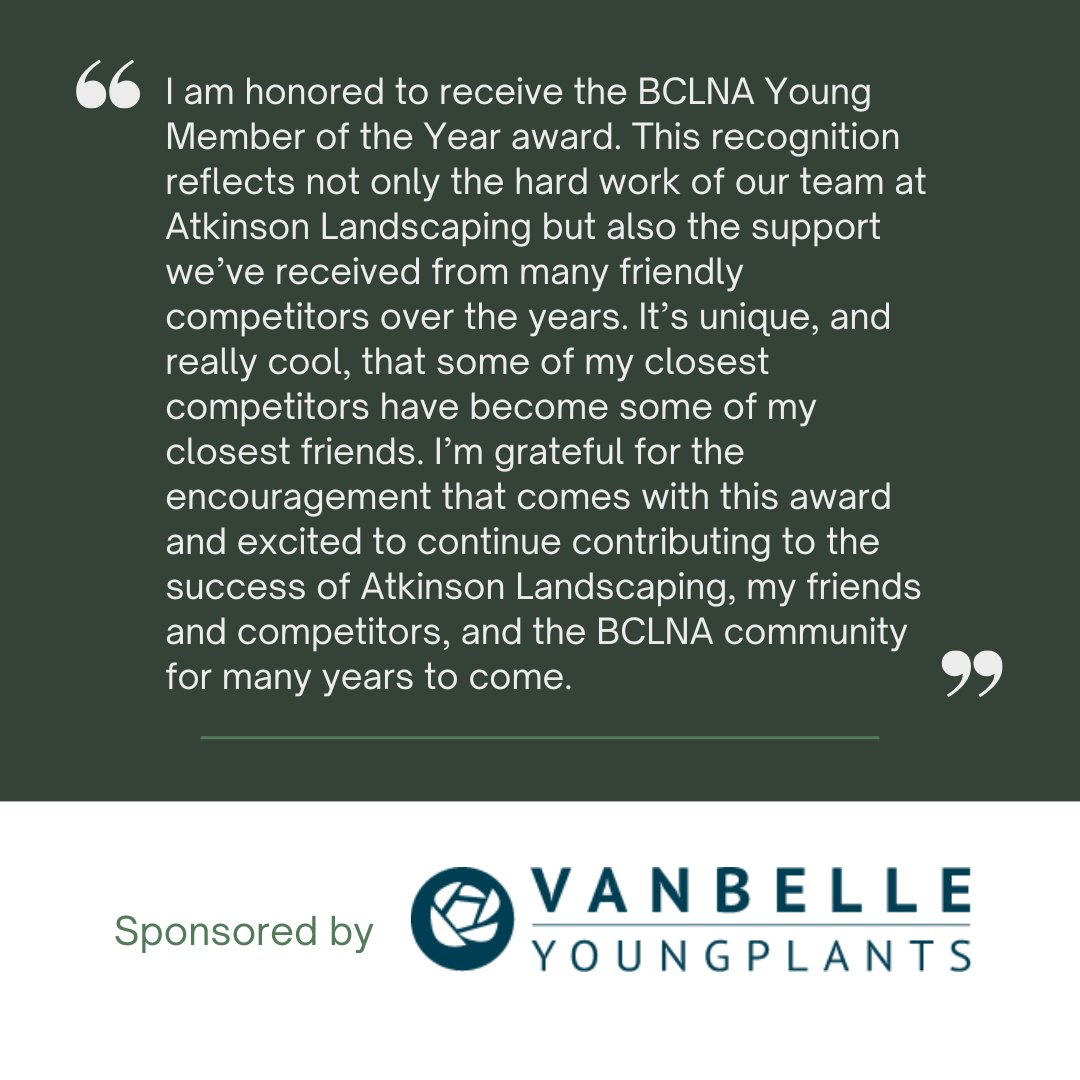 Our 2024 Young Member of the Year is David Endacott from @atkinsonlandscaping! 🏆 We are so appreciative of your involvement in the association 👏

This award is sponsored by @vanbellenursery