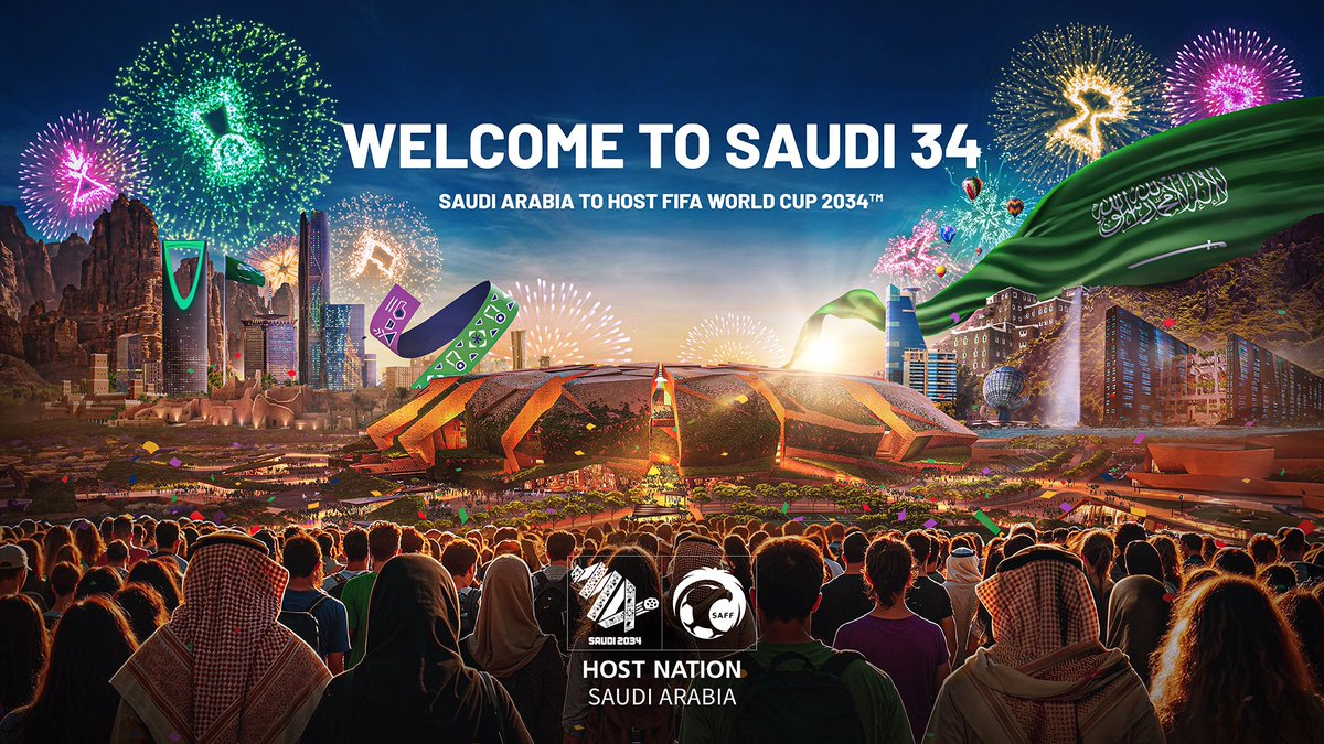 𝗢𝗙𝗙𝗜𝗖𝗜𝗔𝗟: FIFA announces Saudi Arabia has won the right to host FIFA World Cup 2034™️ 🇸🇦🏆

#WelcomeToSaudi34 #Saudi34