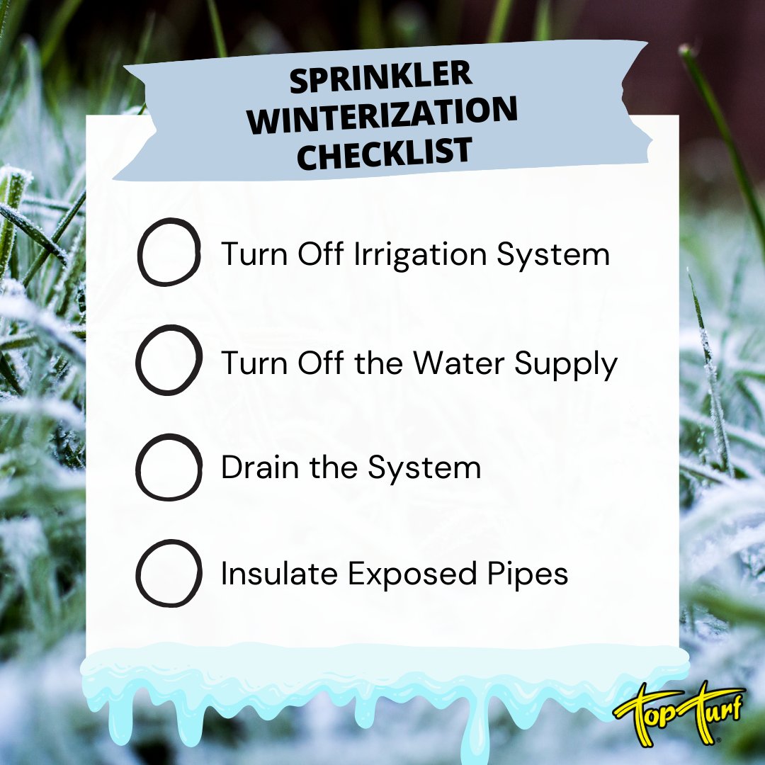 TopTurf's tweet image. Show your sprinkler system some winter love! 🥶💧 Check for leaks or freeze damage, and if you haven’t already, drain and insulate pipes to avoid costly repairs later.
 #SprinklerSystem #WinterMaintenance #Winterization #TopTurf #LawnCare