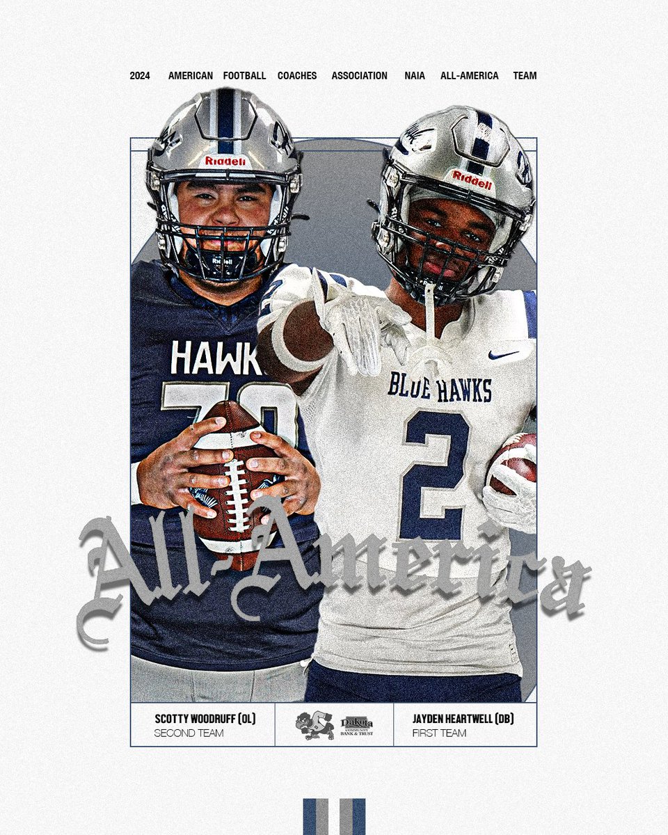 🏈| Congrats to Jayden Heartwell and Scotty Woodruff for being named All-Americans by the American Football Coaches Association!

#HawksAreUp