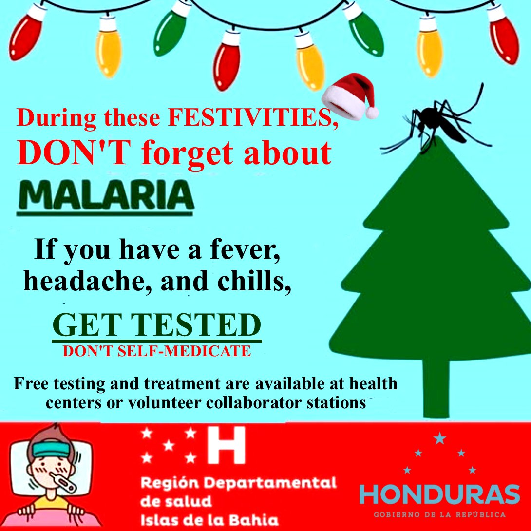 MuniGuardiola's tweet image. The Región Sanitaria Islas de la Bahía HN continues working tirelessly to protect our community. This festive season, they remind us of the importance of preventing malaria and seeking medical help promptly. Let’s do our part and share this important message!
#MalariaPrevention