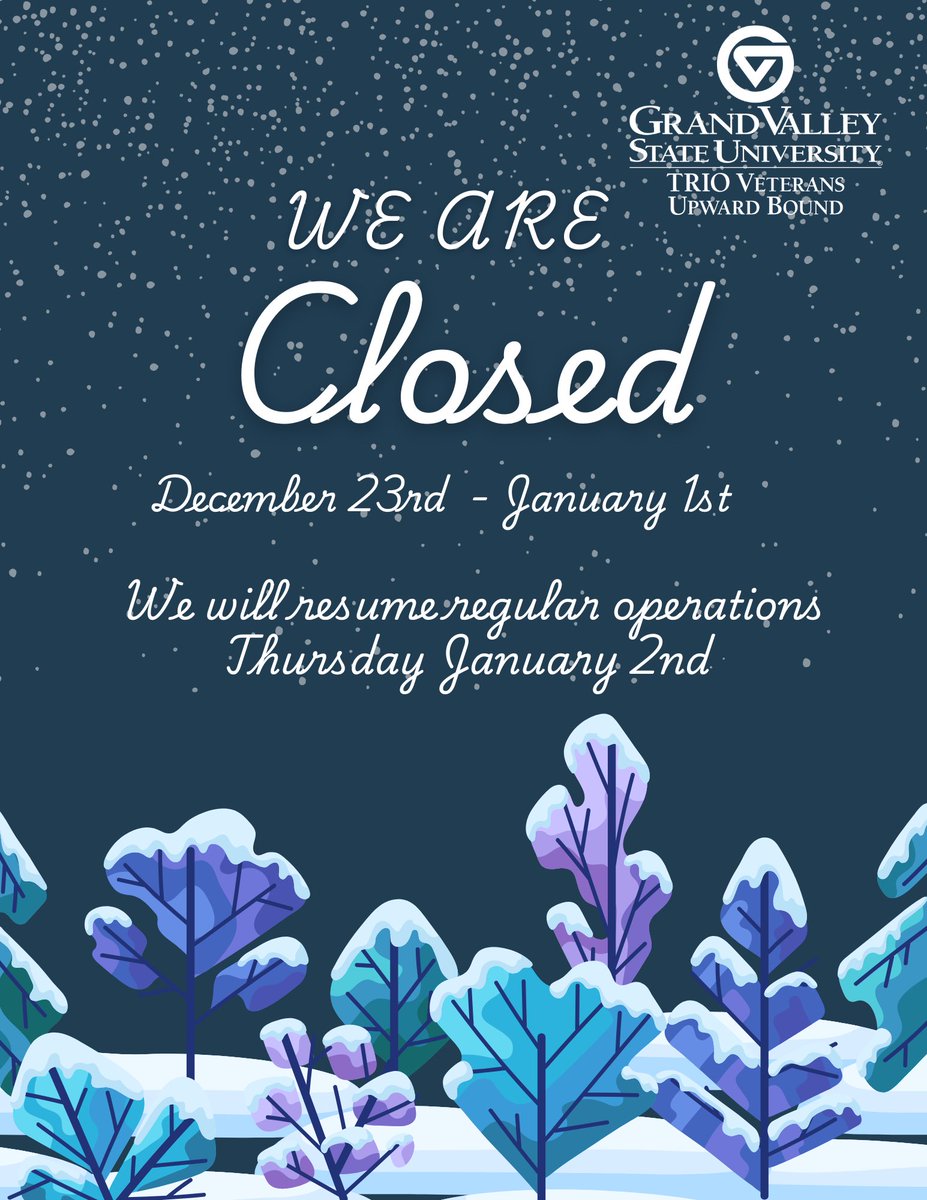gvsuvub's tweet photo. Winter break vibes are here! ❄️🎄 Time to recharge, reflect, and get ready for the next chapter with Veterans Upward Bound! 💪🎓 Whether it's cozy moments at home or some snowy adventures, let's make the most of this time to rest and reset. 🌟 #WinterBreak #KeepPushing https://t.co/Di4N0f20Rl