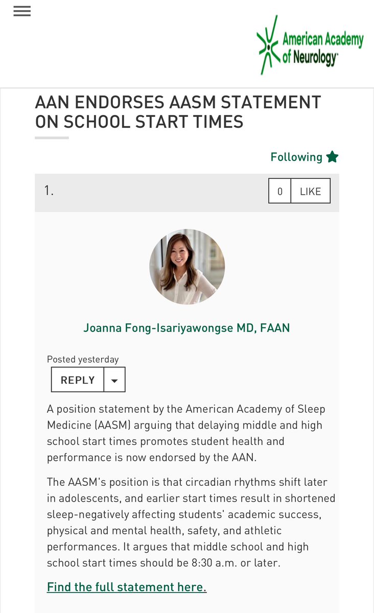 fongsleep's tweet image. Thrilled to share that the @AANmember has endorsed the @AASMorg ’s position on later school start times! This step highlights the vital link between sleep and adolescent #MentalHealth, #AcademicPerformance and #Safety, aligning with AAN’s mission to support lifelong neurological…