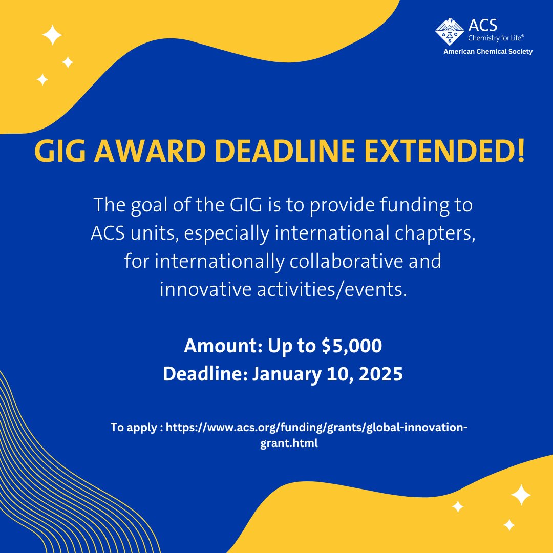 The Global Innovation Grant assists #ACS Communities with grants of up to $5,000 to support activities that catalyze new #international collaborations dedicated to solutions to #global challenges. Learn more &amp; apply January 10th, 2025: ow.ly/mJ7G50Ul38l