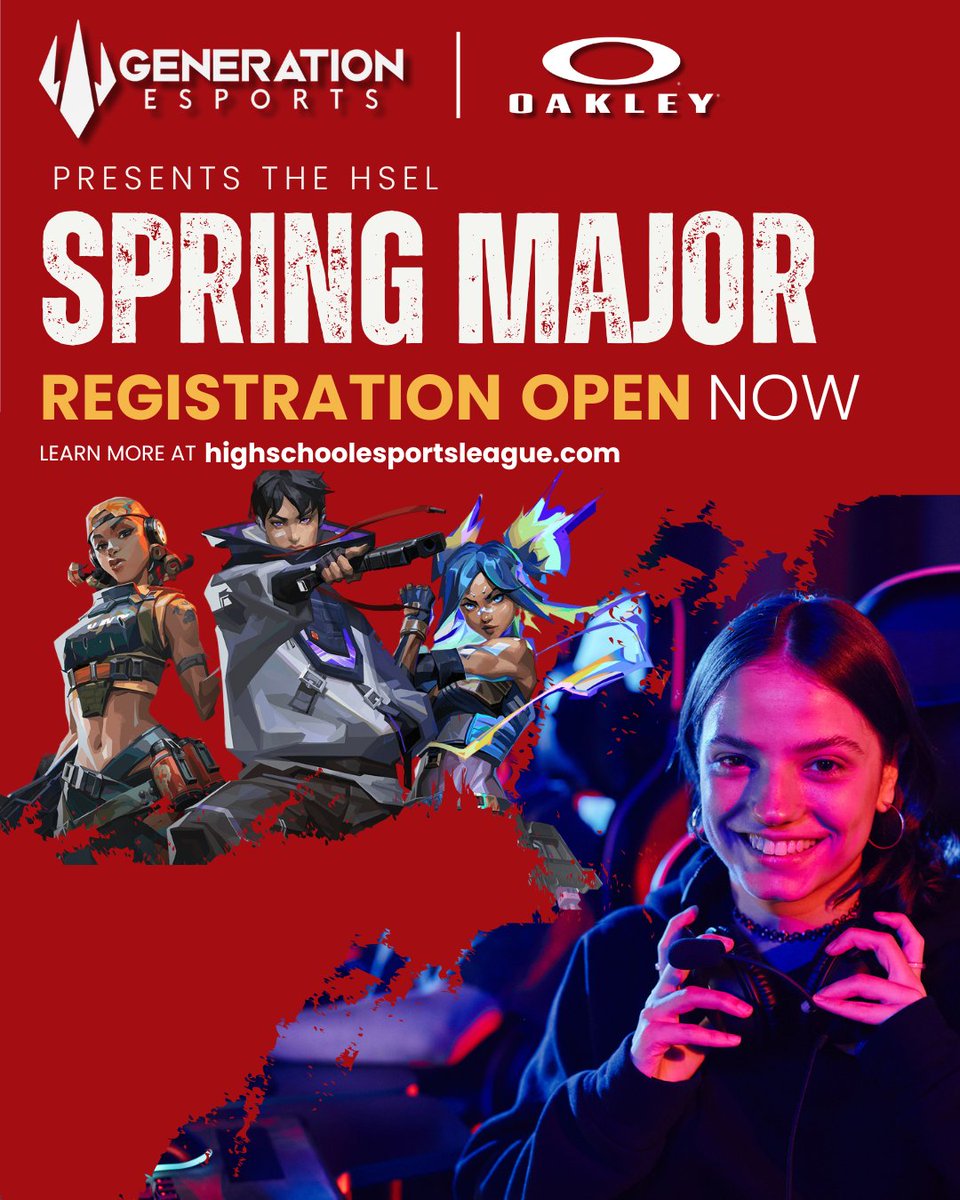 HSELesports's tweet photo. The HSEL Spring Major is here! 🔥 #esportsedu
Powered by @Oakley — Registration is OPEN so secure your spot today.
https://t.co/Zys2EwRmpp https://t.co/IRBfQCyQGH