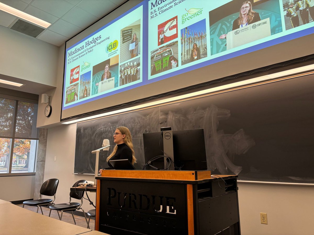 purdue_see's tweet image. We love our alumni! EEE alumna Madison Hodges recently returned to #Purdue to share her early career experiences with FYE students. She says, "Every job is a climate job — especially when it comes to engineering..."

#PurdueEEE #BoilerUp #environmentalengineering #purdueengineers
