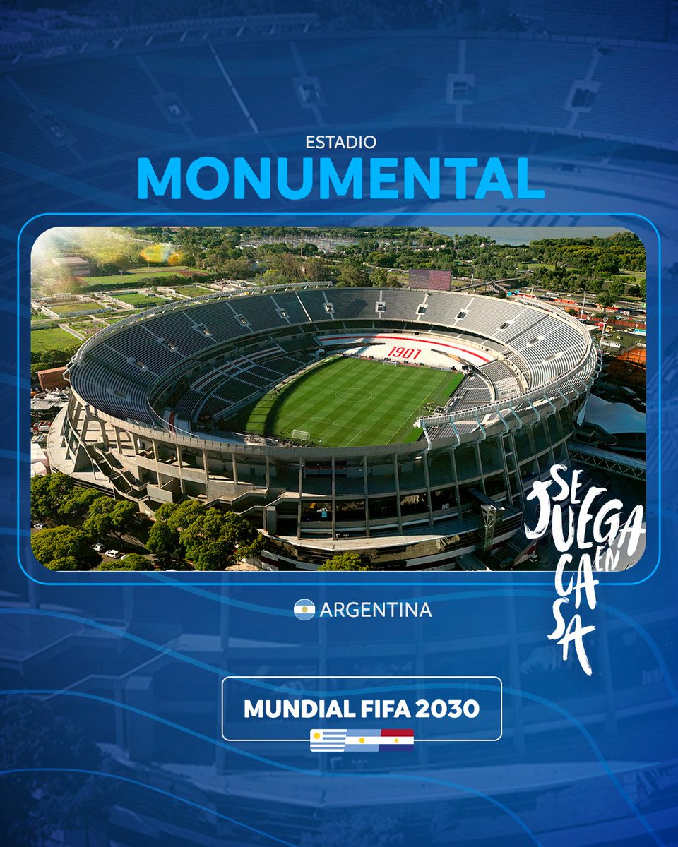 VSportsTM's tweet photo. OFICIAL! Estos son los tres estadios que inaugurarán el Mundial 2030:

🏟️Centenario (Uruguay 🇺🇾)
🏟️Monumental (Argentina 🇦🇷)
🏟️Osvaldo Domínguez Dibb (Paraguay 🇵🇾) https://t.co/SoAu1AYoIJ