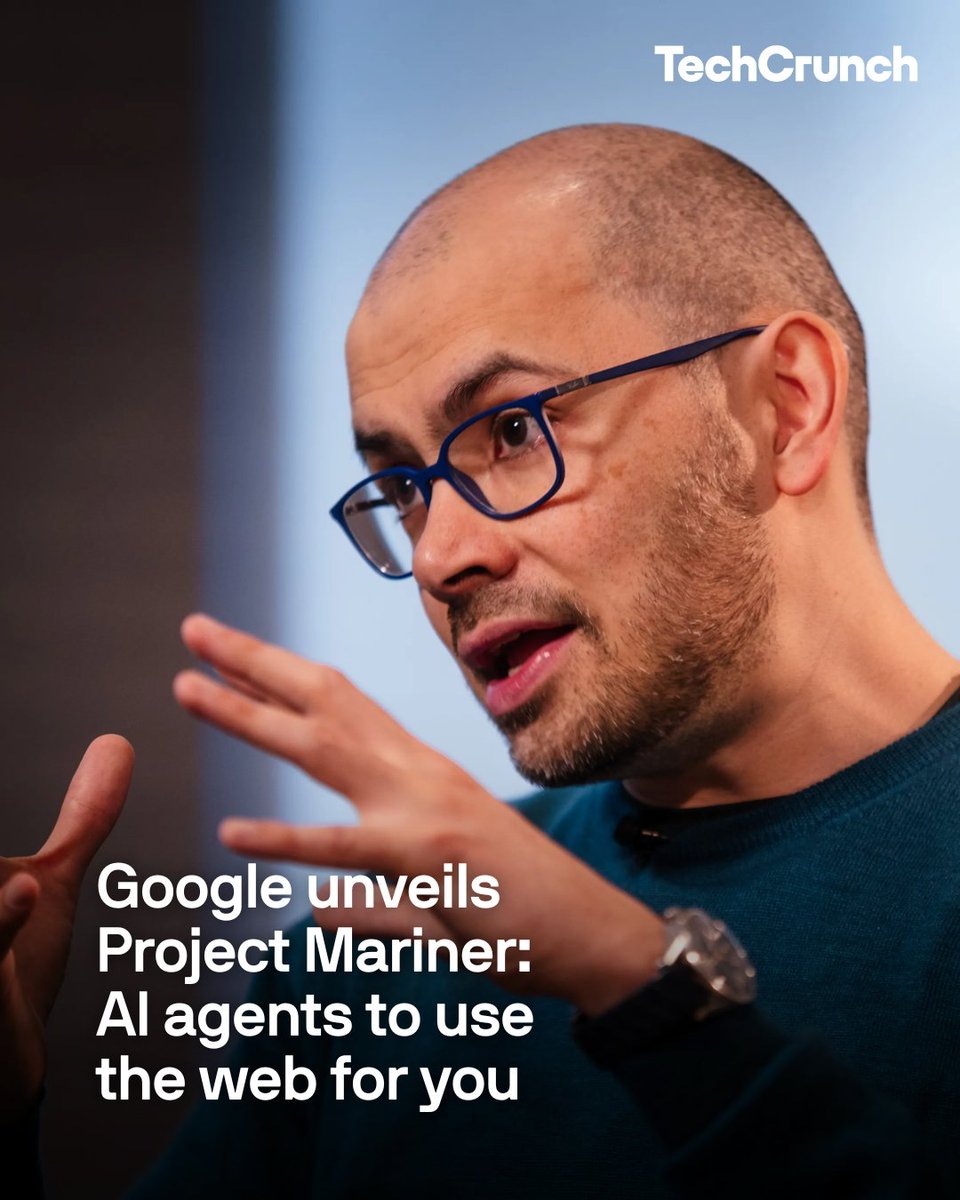 TechCrunch's tweet image. Google unveiled its first-ever AI agent that can take actions on the web.

Called Project Mariner, the Gemini-powered agent takes control of your Chrome browser, moves the cursor on your screen, clicks buttons, and fills out forms, allowing it to use and navigate websites much…