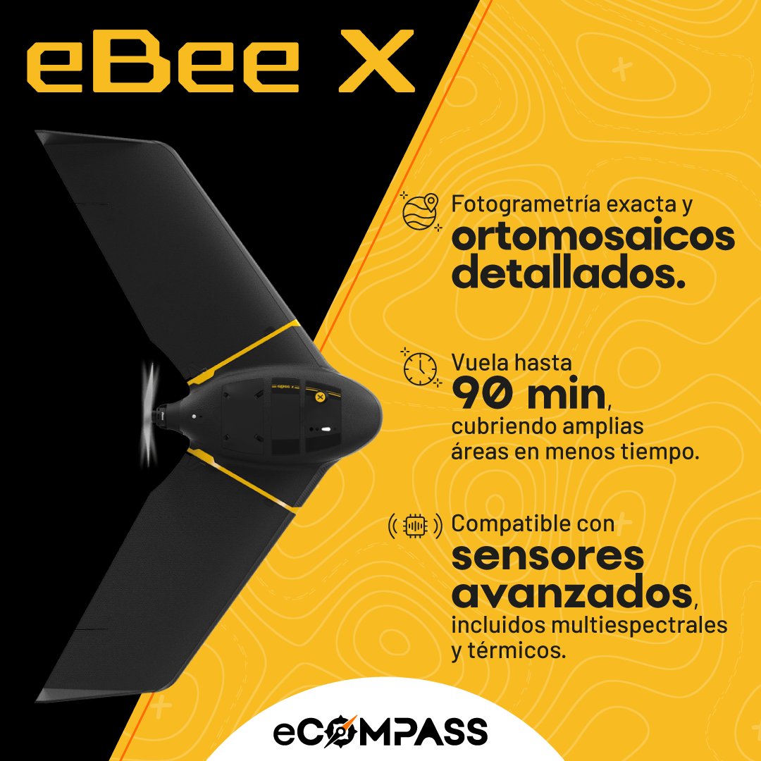 eCompassOficial's tweet image. 🌍✈️ Revoluciona tu mapeo con el eBee X es más que un dron; es tu aliado para proyectos de alta precisión: Líder en cartografía y topografía con la solución más eficiente del mercado. 🚁 ¡Eleva tus estándares con el eBee X!

#TecnologíaAérea #CartografíaPrecisa #eCompass