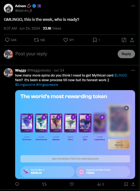 My dream reward is: Getting a Mythical Card. I have been stuck like this since June and 6 months later no luck with mythical. 

1 like from everyone and my dream might still be true, I heard deadline is at 8 today!

#Dreamscometrue $Lingo
