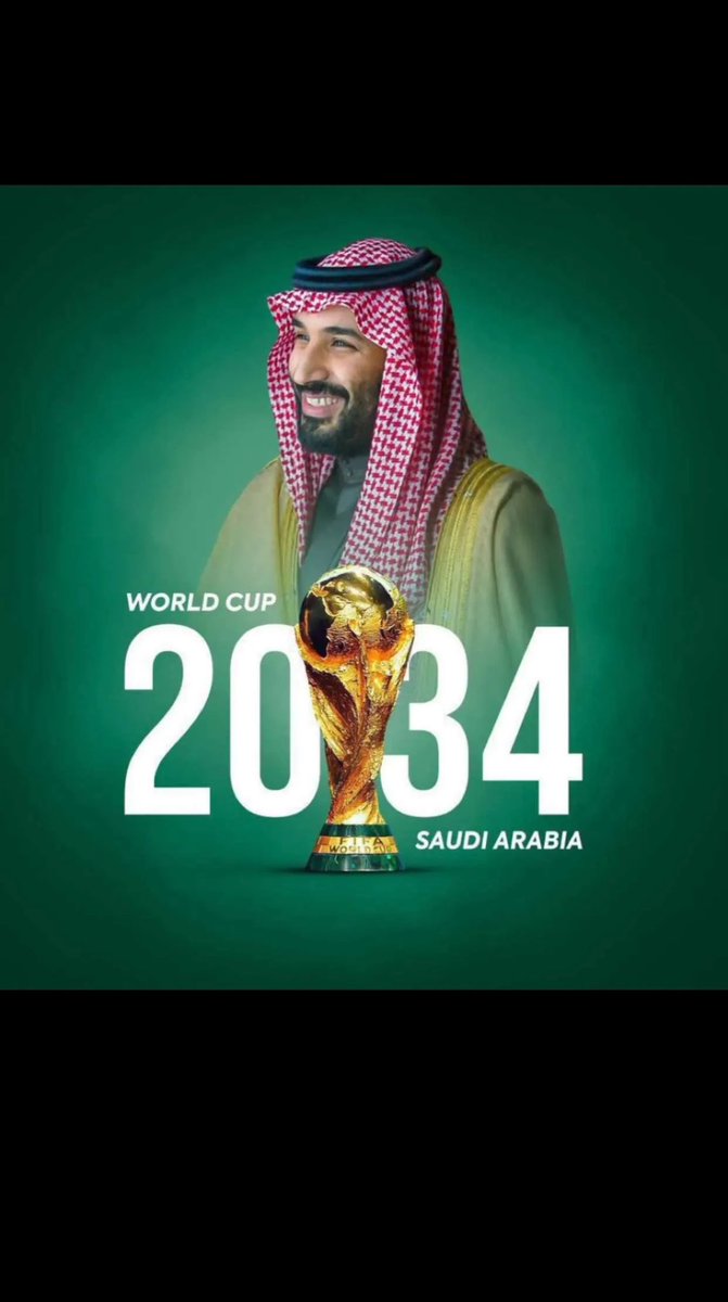 تاريخ جديد يُكتب بالذهب الأخضر 🇸🇦💚
وشعباً يفرح ليس للإنجازات المتتالية فقط بل لرؤية طموحة ونادرة وقيـادة سوف تخلد في الأذهان 
وتكتب في صفحات التاريخ 💚

المستحيل ليس سعودياً . 

 #كاس_العالم_2034