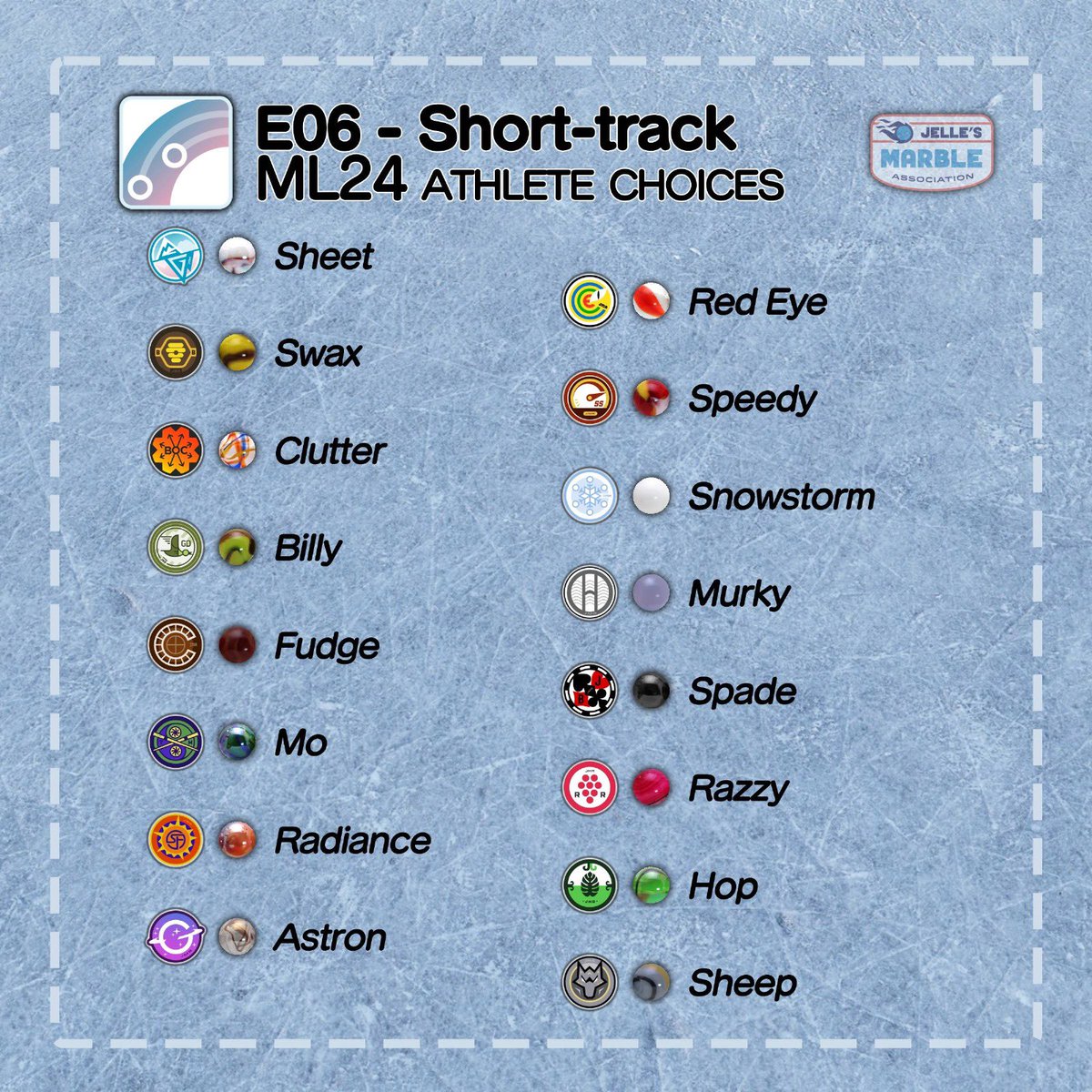 Jellesmarbles's tweet image. The Short-track makes its main tournament debut today! Here are the speed skaters that have lined up to take on the challenge. Join us now at Jelle’s Marble Runs on YouTube to see who takes the gold!

🔗: youtu.be/SMoGpsTfMUw

#marbleleague #shortrack