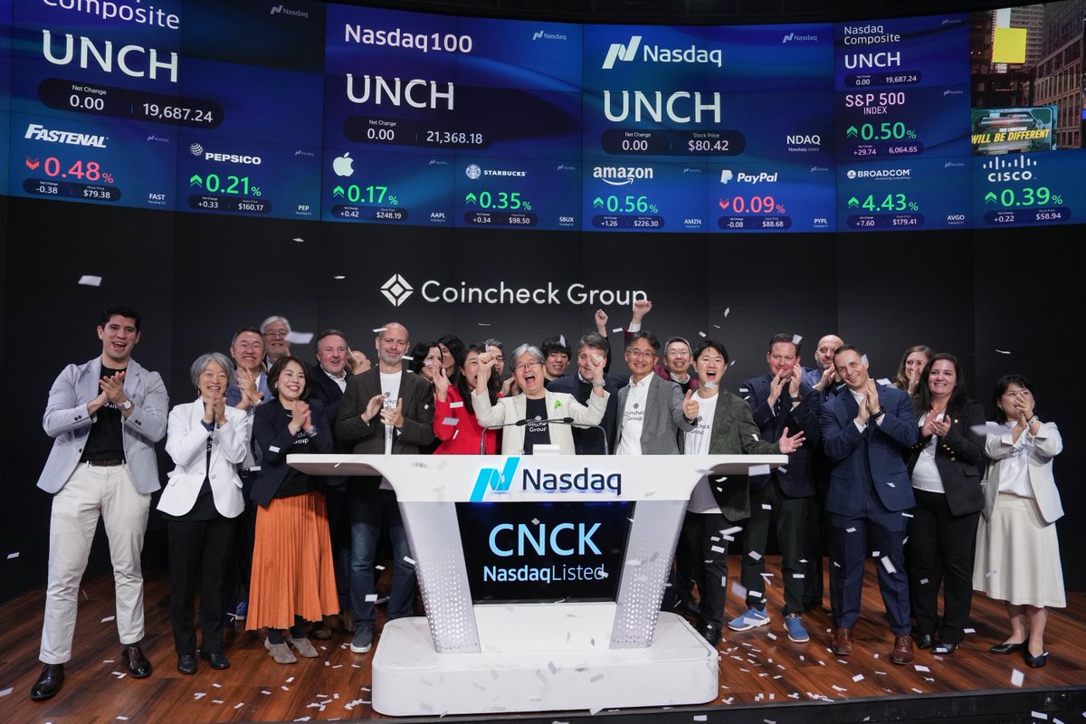 NasdaqExchange's tweet photo. 📱 Your trusted global partner in the digital world.

📈 @coincheckjp is Japan’s leading crypto asset exchange, and the country's most downloaded trading app five years running.

🎊 Congrats on becoming #NasdaqListed, #CNCK! https://t.co/BIUgMKhEdl