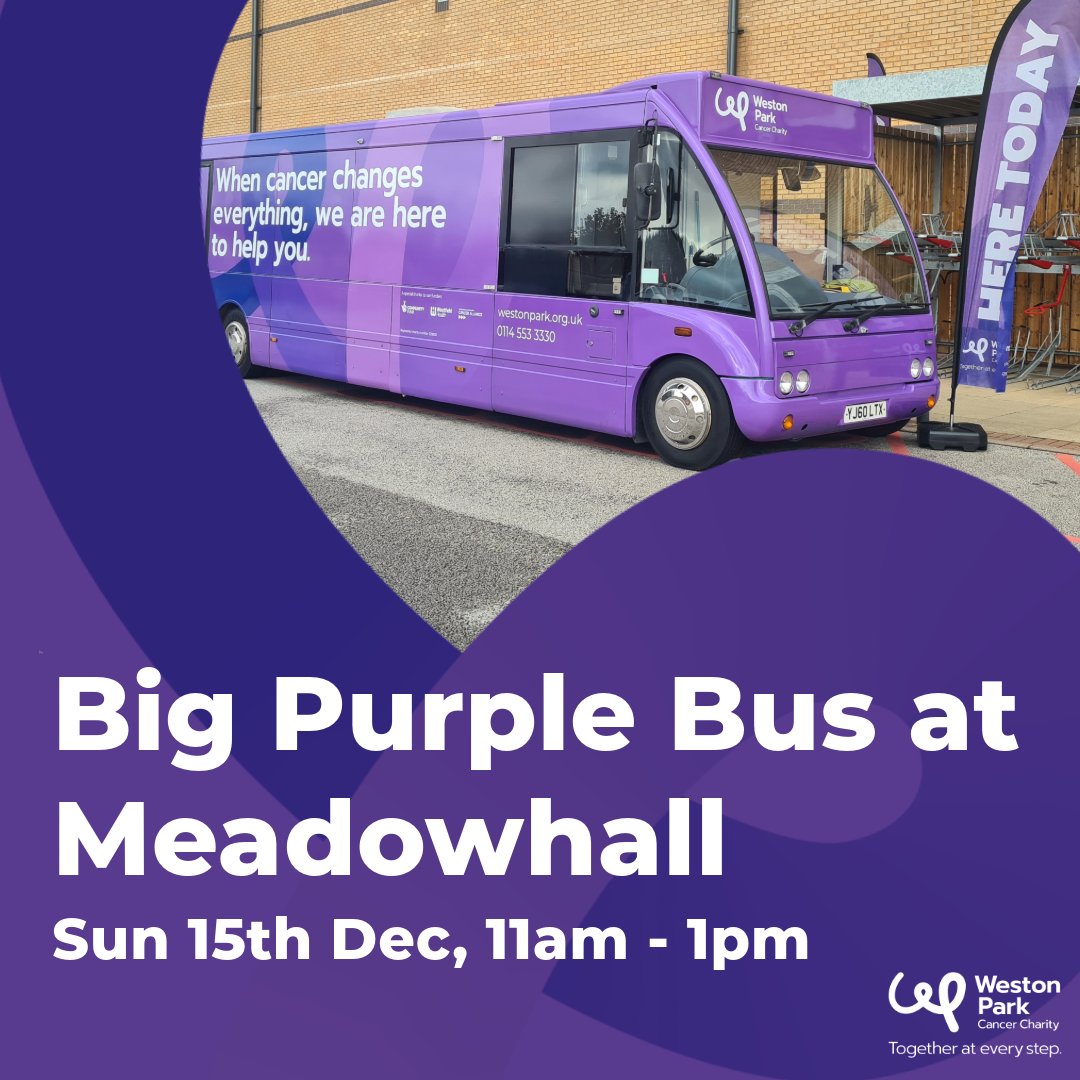 Weston Park Cancer Charity (@wpcancercharity) on Twitter photo Our Big Purple Bus is going to be at #Meadowhall this Sunday! π
Pop by and visit the team in their usual spot between 11am and 1pm, we'd love to see you! π
Find out more about the Big Purple Bus and its regular locations on our website: ow.ly/fBiV50UobXX Our Big Purple Bus is going to be at #Meadowhall this Sunday! π
Pop by and visit the team in their usual spot between 11am and 1pm, we'd love to see you! π
Find out more about the Big Purple Bus and its regular locations on our website: ow.ly/fBiV50UobXX