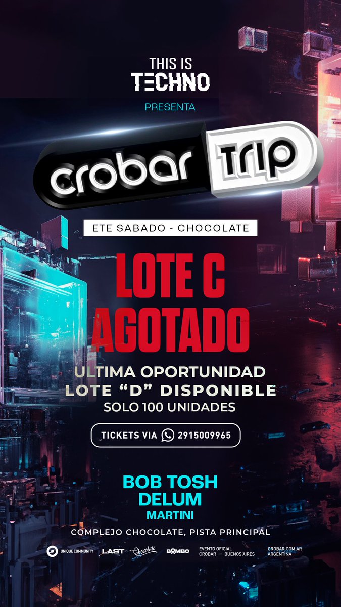 thisistechno_bb's tweet photo. Este Sábado, hacemos historia en Bahia, por primera vez CROBAR CLUB en la ciudad, con la presencia de 4 grandes artistas: Bob Tosh, Delum y Martini! 

Ultimas 100 entradas, ULTIMAS 2 MESAS VIP!! https://t.co/7woqqbbJcR