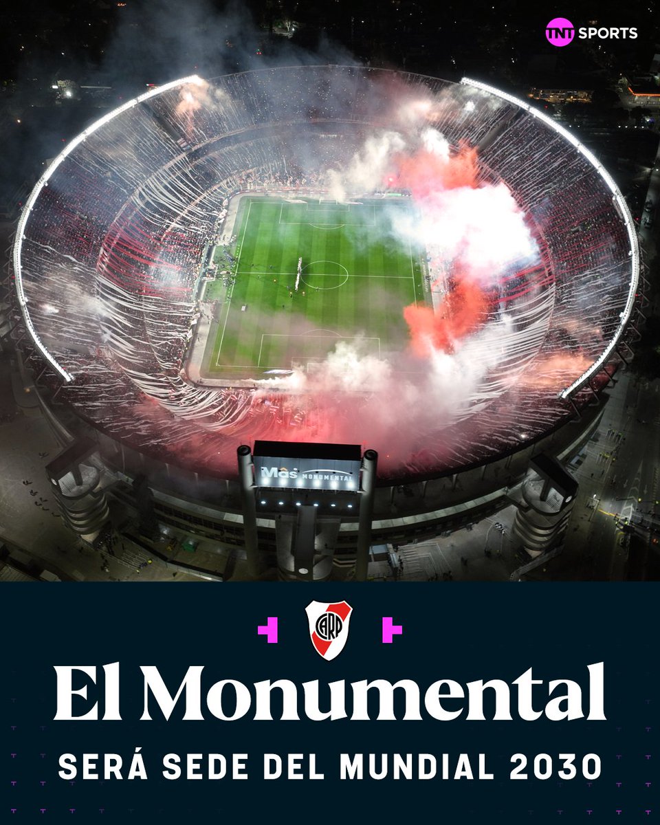 EL MONUMENTAL SERÁ SEDE DEL MUNDIAL 2030 🏆

Así lo confirmó Alejandro Domínguez en sus redes sociales. El estadio de River albergará uno de los partidos inaugurales de la Copa del Mundo.