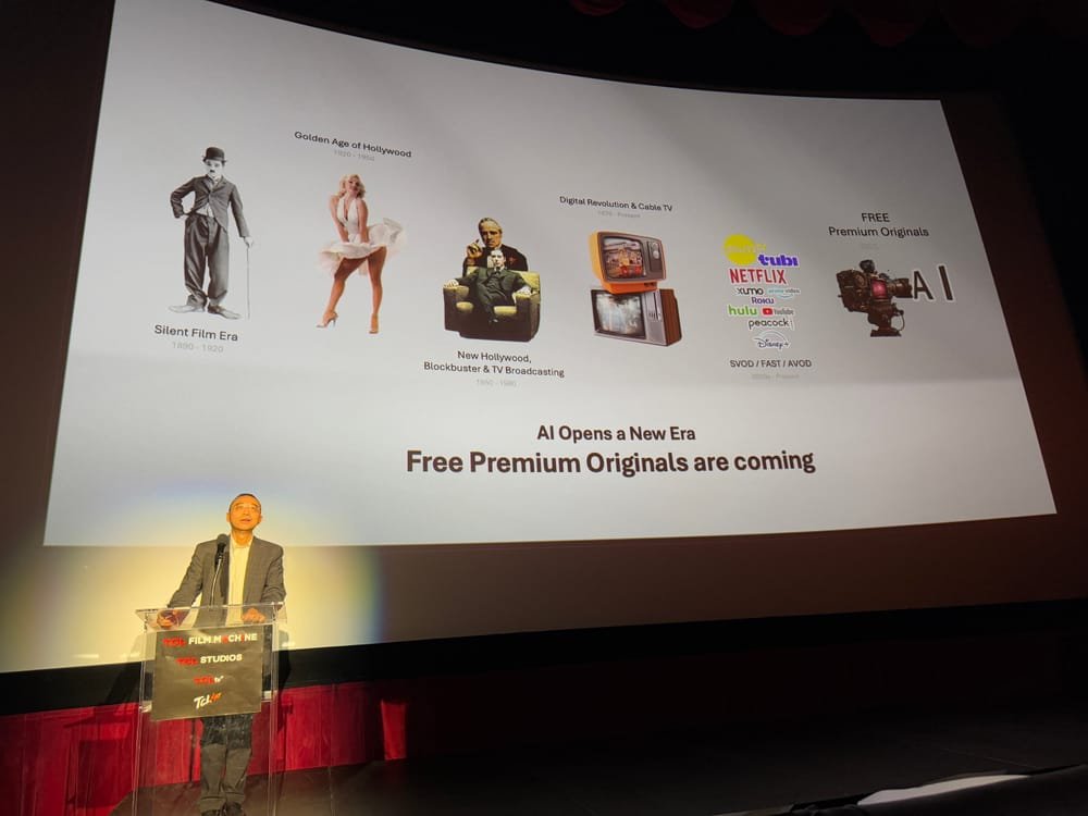 404mediaco's tweet photo. We went to the premiere of the first commercially streamed AI-Generated Movies

"I am not watching student films made with love by an enthusiastic high school student. I am watching films that were made for TCL, the largest TV manufacturer on Earth" https://t.co/vjeEuhQPXp