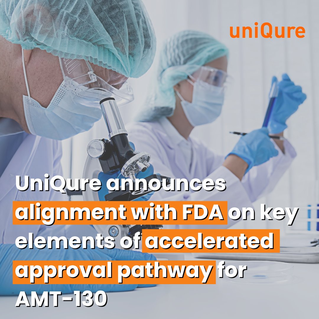 💊 uniQure, a leading gene therapy company advancing transformative therapies for patients with severe medical needs, announced yesterday an alignment with the FDA on key elements of an Accelerated Approval pathway for AMT-130.

🔗 Full press release➡bit.ly/4guPmff