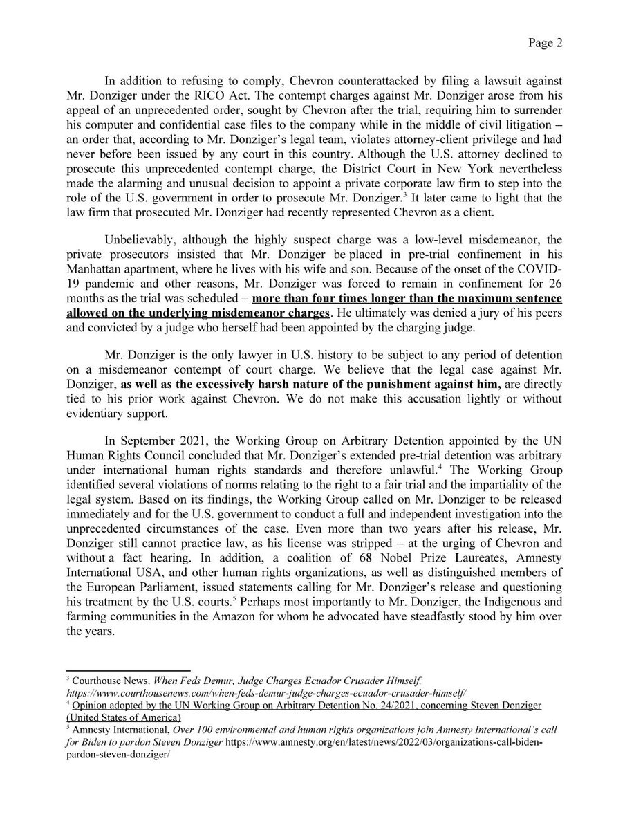ProgIntl's tweet image. BREAKING 🇺🇸 34 members of Congress — including @BernieSanders, @RashidaTlaib and @IlhanMN — have written to @POTUS demanding a Presidential pardon for @SDonziger, America's first corporate political prisoner.
