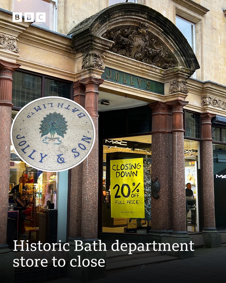 It's been in Bath since 1823 🛍️
But closing down posters have gone up in the windows of Jolly's.
The local council says there'll now be "significant investment" in the building to make it the "anchor store" for Milsom Street ➡️ bbc.in/3DdXh2s