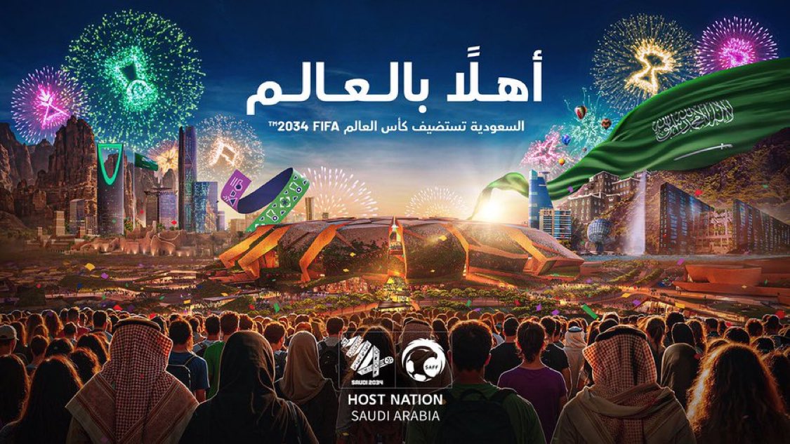 الطموحات تتجسد على أرض #السعودية، وما كان حُلم أصبح حقيقة، السعودية تستضيف كأس العالم 2034.

#أهلًا_بالعالم 
#السعودية34 
#معًا_ننمو