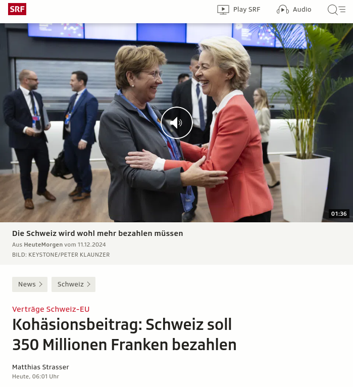 barbouillech's tweet photo. "Verträge Schweiz-EU - Kohäsionsbeitrag: Schweiz soll 350 Millionen Franken bezahlen"
➡https://t.co/QNzgpysmes
Baaah, solange @Violapamherd und @vonderleyen Spass daran haben, ist alles gut. https://t.co/opC83LnQR1