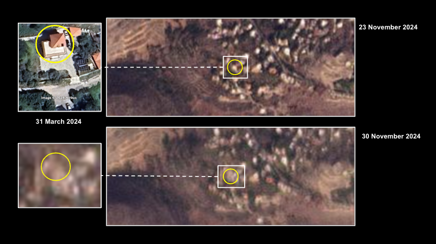 levalytics's tweet image. Comparing PlanetScope satellite imagery 23 November 2024 ➡️ 30 November 2024 &amp;amp; Airbus imagery via Google Earth Pro 31 March 2024.

Location: Nmairiyeh, #Lebanon
Coordinates: 33.4196, 35.4013

#geolocation