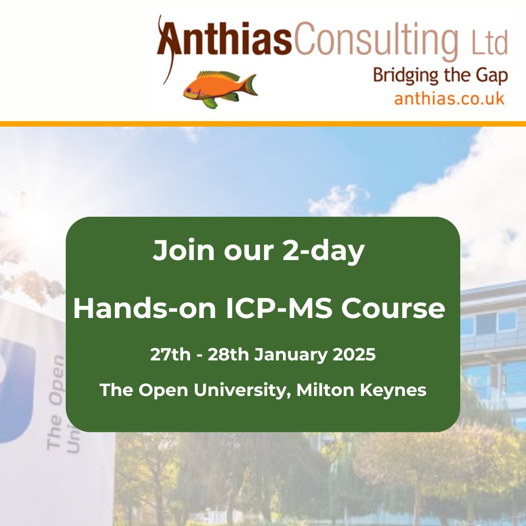 anthiasconsult's tweet photo. Join our 2-day Hands-on ICP-MS course

📅 Scheduled for 27th - 28th January 2025

📍 Join our 2-day course at The Open University, Milton Keynes

📢 Led by Dr. Giles Edwards

🔗 Book Now: https://t.co/P1jftbXEC2 https://t.co/GMhVu41HWz