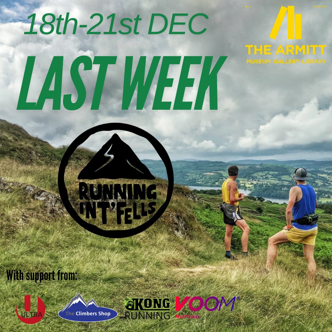 👟RUNNING INT' FELLS: ENDS SAT 21st DEC⛰️
Don't miss the last four days of our exhibition #RunningIntFells before it ends on Saturday 21st December at 4:30pm 🏃
<a href="/VoomNutrition/">VOOM Nutrition</a>
<a href="/KongRunning/">Kong Running</a> 
The Climbers Shop
<a href="/TheUltraMag/">ULTRA magazine</a> 
📷 Lloyd Taggart
