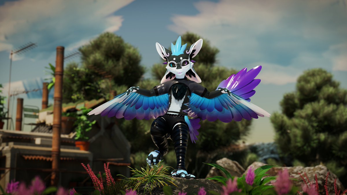 Yet another Render of a friend of mine. <a href="/AstralBogWater/">Bog Water</a> is really cute. Oh and I heard he really likes it if you joke about taking the beans and or Tail. 

I switched up the scenery in this one, I really like it. What do you think?

*boops your nose*