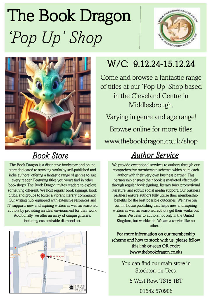 We're excited to have The Book Dragon with us until the 15th December.
Browse a fantastic range of titles at their ‘Pop Up’ Shop.
Varying in genre and age range!
Browse online for more titleswww.thebookdragon.co.uk/shop