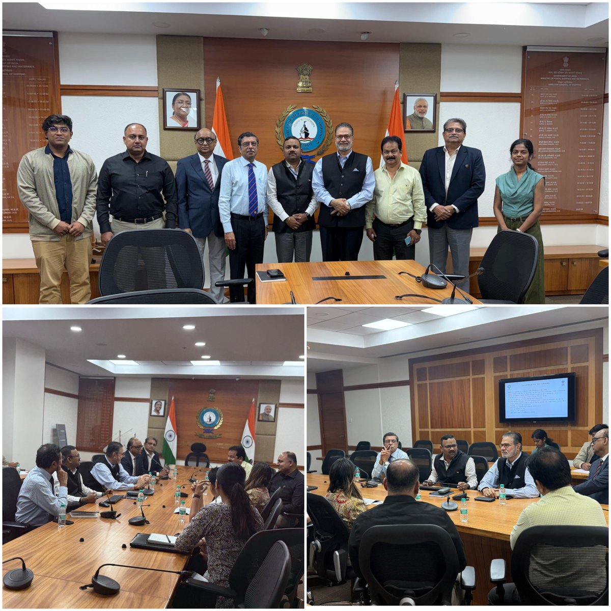 dgshipping_IN's tweet photo. DDG Crew had meeting with NUSI, CMMI &amp; IMEI to bolster support for 'Sagar Mein Yog'—the wellness at sea initiative. Productive discussions with CMMI &amp; IMEI explored collaborations &amp; MoU modalities for advancing seafarer welfare. #MaritimeWellness #SeafarersFirst https://t.co/fipvYkm8V1