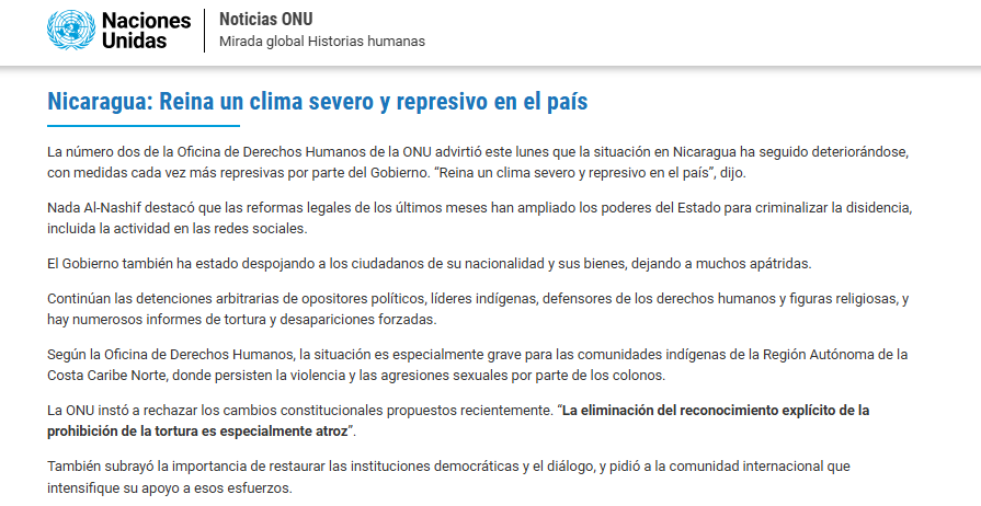 [ Sistema Universal de #DerechosHumanos ]

#Nicaragua: Reina un clima severo y represivo en el país