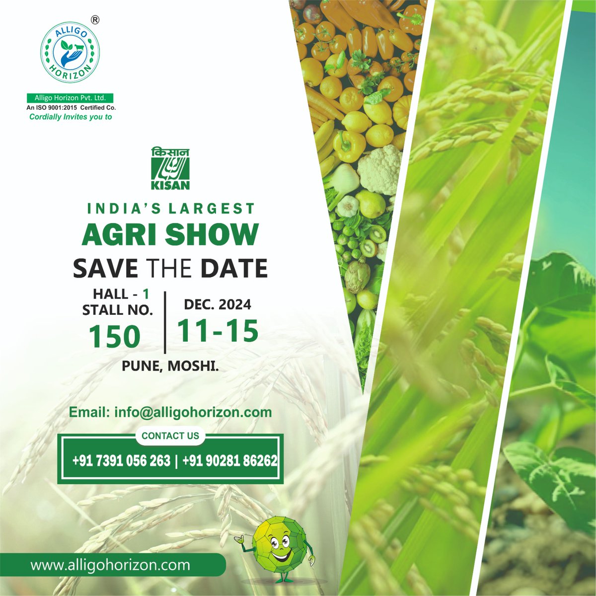 alligoagro2009's tweet photo. KISSAN EXHIBITION 2024
We invite you to visit our stall at the KISAN Exhibition 2024, held at Moshi, Pune, from 11th December to 15th December. Explore our full range of agricultural products and solutions tailored to your needs.

086249 08901

#horistar #kisan #farmer https://t.co/voPRpSf5qS