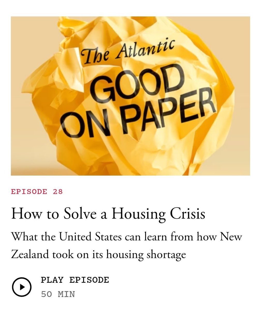 Great podcast from <a href="/JerusalemDemsas/">Jerusalem</a> and Eleanor West talking about the New Zealand housing reforms. Interesting to hear more about the climate action group getting younger people on board with upzoning for a compact city.