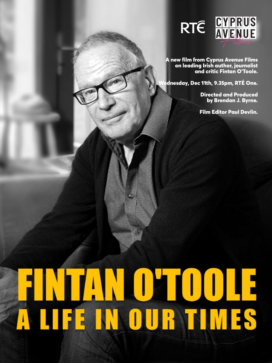 Tonight! Join writer Fintan O'Toole in Fintan O'Toole: A Life in Our Times as he explores Ireland and its changes. On RTE ONE, 9:35pm.
<a href="/fotoole/">Fintan O'Toole</a>
<a href="/RTEOne/">RTÉ One</a> 
<a href="/ScreenIreland/">Screen Ireland</a> 
<a href="/NIScreen/">Northern Ireland Screen</a> 
<a href="/pdevster/">paul devlin</a> 
<a href="/YellowmoonPost/">Yellowmoon Post</a> 
<a href="/CyprusAveFilms/">Cyprus Avenue Films</a> 
<a href="/brendanjbyrne/">brendan byrne</a>