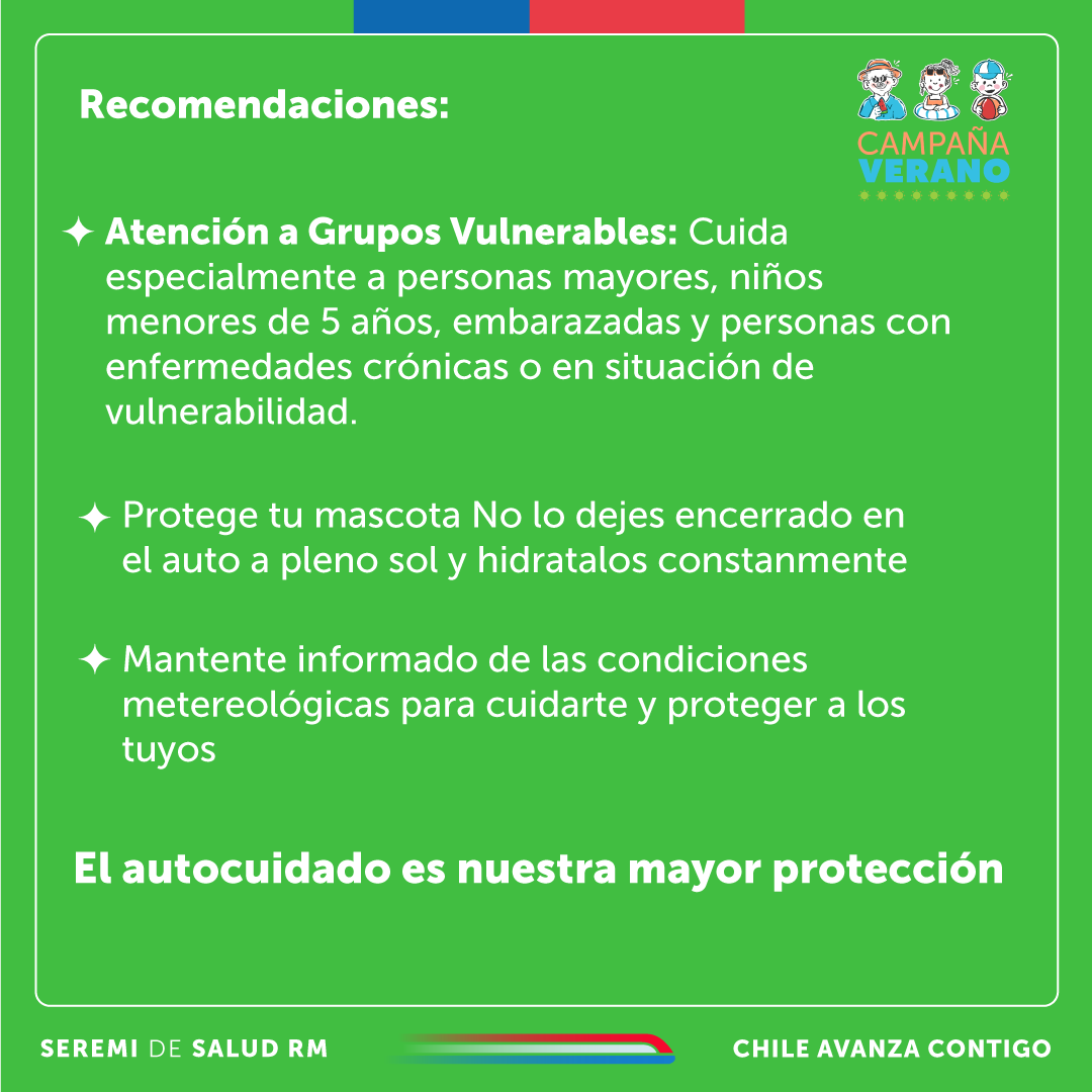 SeremiSaludRM's tweet photo. Este miércoles en la #RM tendremos #AlertaVerde. 

En las imágenes, te recomendamos lo siguiente para prevenir deshidratación o golpes de calor ☀️☀️⚠️⚠️. https://t.co/0811snIi9B